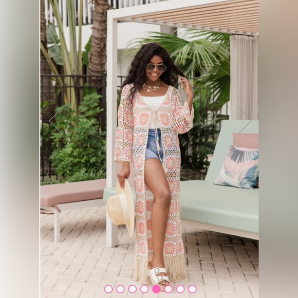 NWT Pink Lily Crochet Long Pink & Cream Cardigan! SZ- Medium 💕 - Picture 9 of 11